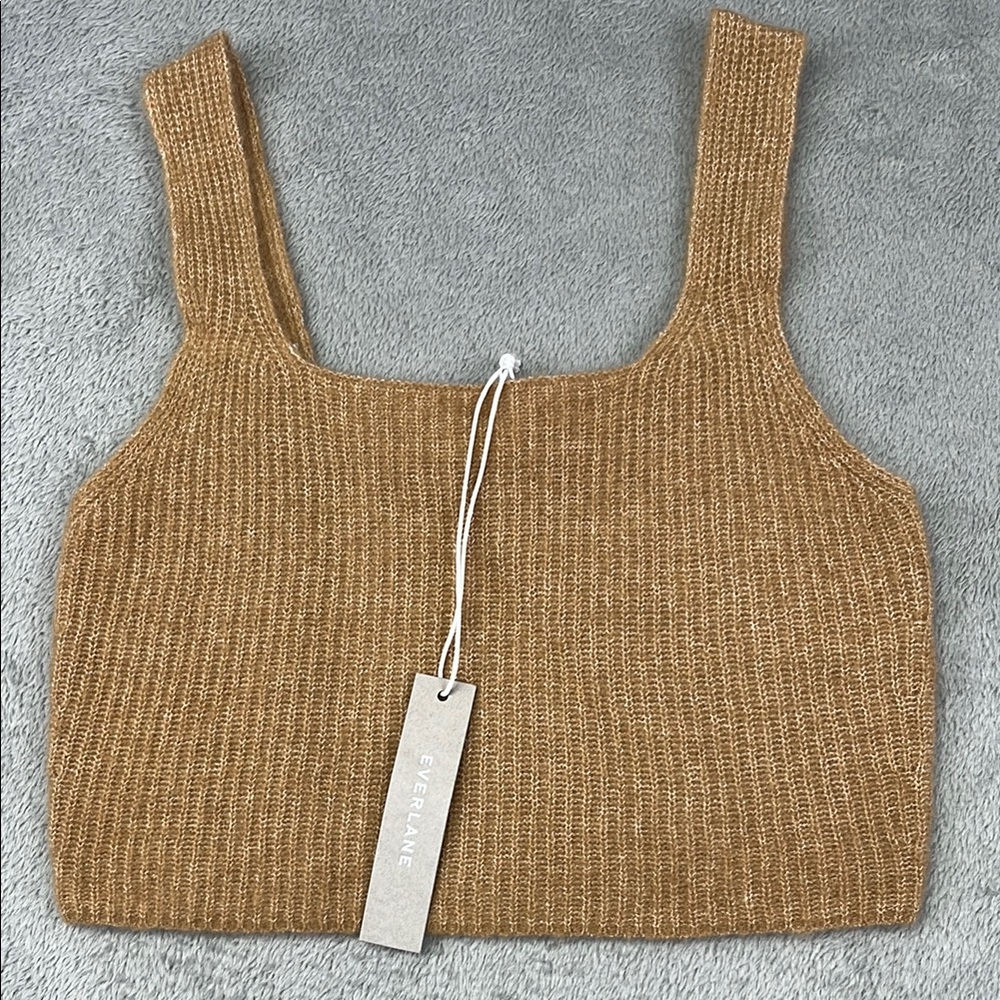 NEW Everlane XS Wool Blend Camel Ribbed Knit Cropped Tank Bralette